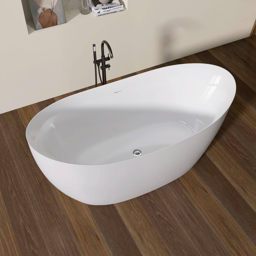 63'' White Acrylic Double Slipper Freestanding Soaking Tub