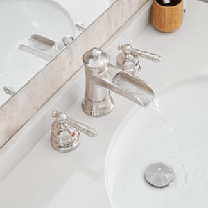 8 in. Widespread 2-Handle Bathroom Faucet With Pop-Up Drain Assembly and Waterfall in Brushed Nickel