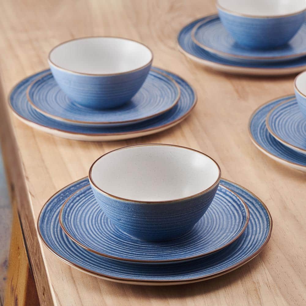 Rowan Blue Ceramic 12-Piece Dinnerware Set, Service for 4