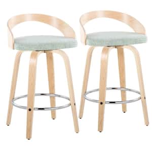 Grotto 25.25 in. Light Green Fabric, Natural Wood, and Chrome Metal Fixed-Height Counter Stool (Set of 2)