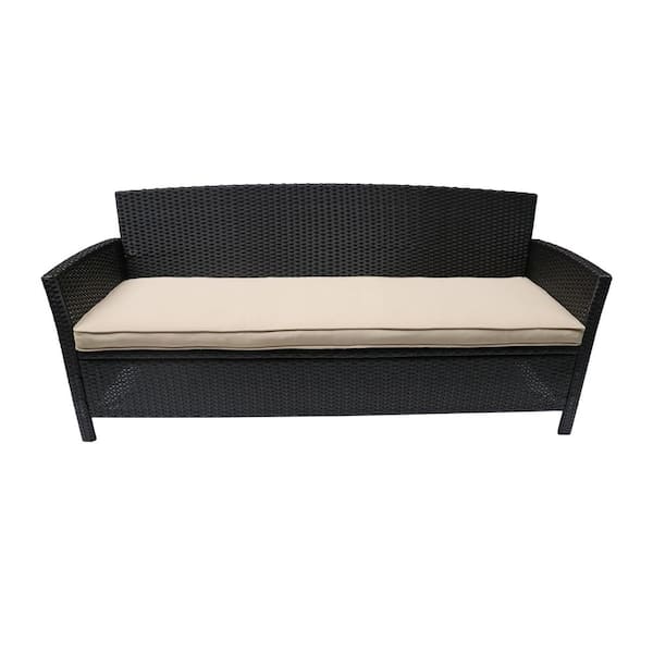 St. Lucia Brown Wicker Outdoor Patio Sofa with Tan Cushions