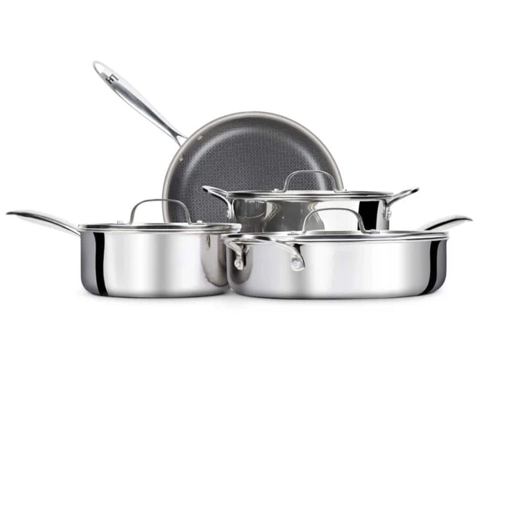 LEXI HOME 7-Piece Tri-Ply Stainless Steel Nonstick Cookware Set, Induction Compatible, Diamond-Etched Cooking Surface, Oven Safe