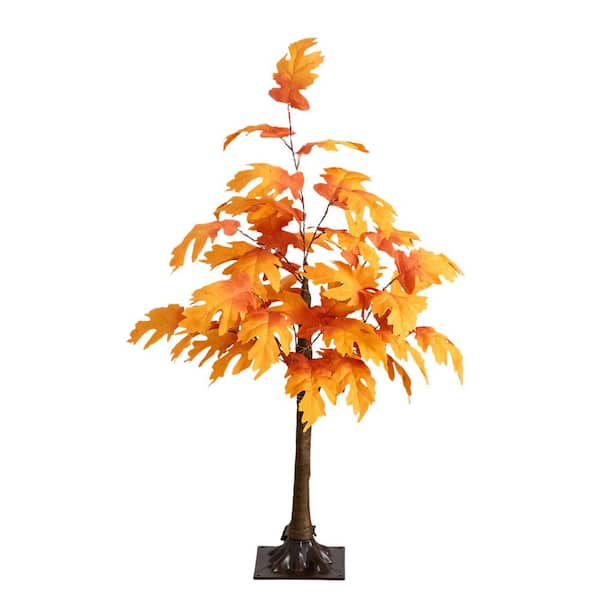 3 ft. Pre-Lit Autumn Maple Artificial Fall Tree with 80 Warm White LED Lights