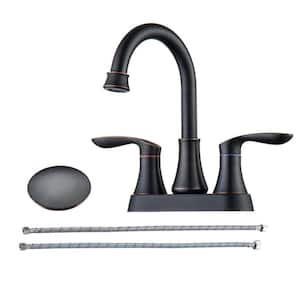4 in. Centerset Double-Handle High-Arc Bathroom Faucet with Drain Kit Included in Oil Rubbed Bronze