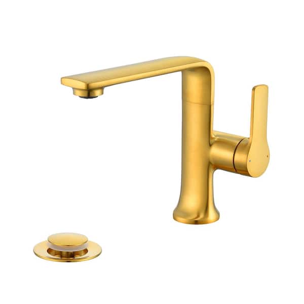 LUXIER Varen Single Hole Single-Handle Bathroom Faucet with drain in Brushed Gold