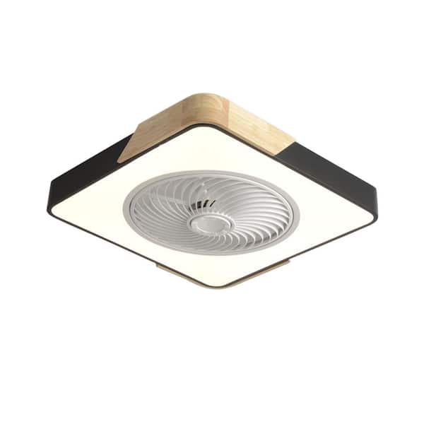 OUKANING 22 in. Modern Integrated LED Indoor Square Black Flush Mount Invisible Acrylic Blades Ceiling Fan with Light