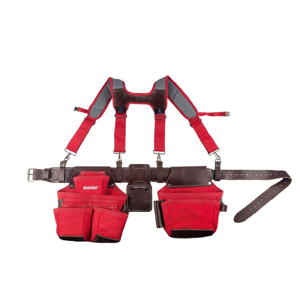 BUCKET BOSS 2-Bag Hybrid Suspension Rig Work Tool Belt with Suspenders in  Red 55505-RD The Home Depot