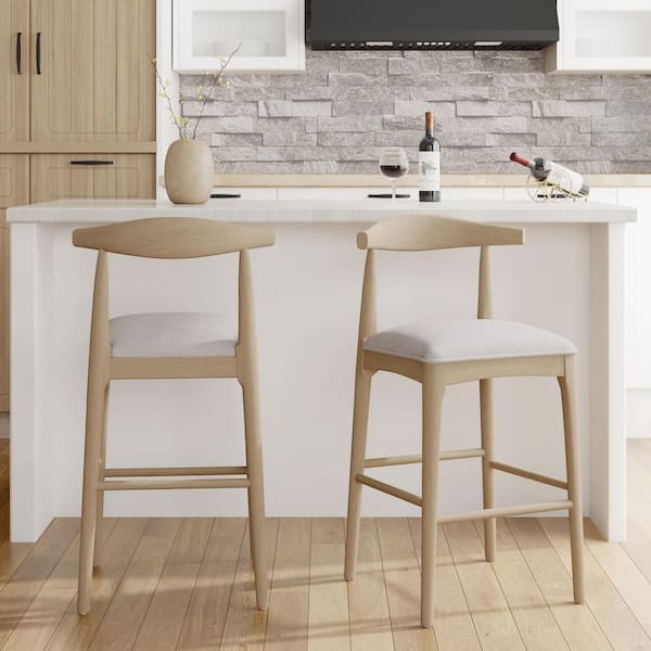 Edeline Modern 41.5 in. H Grey Fabric Upholstered Wood Bar Stools with Solid Wood Frame, Open Back, Set of 2