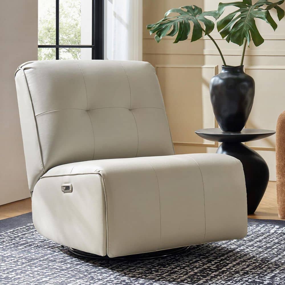 JAYDEN CREATION Arie Ivory Faux Leather Armless Power Recliner