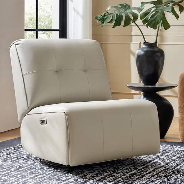 Arie Ivory Faux Leather Armless Power Recliner with USB and Type-C Charging Ports