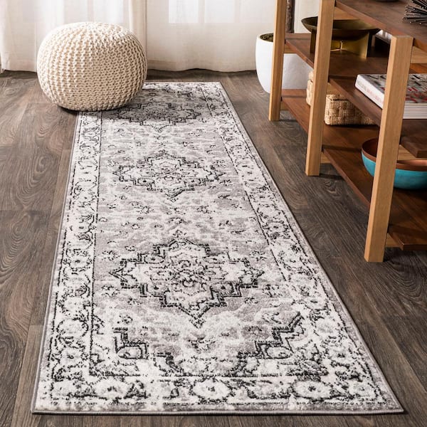 Denia Ornate Geometric Medallion Dark Gray 2 ft. x 8 ft. Runner Rug