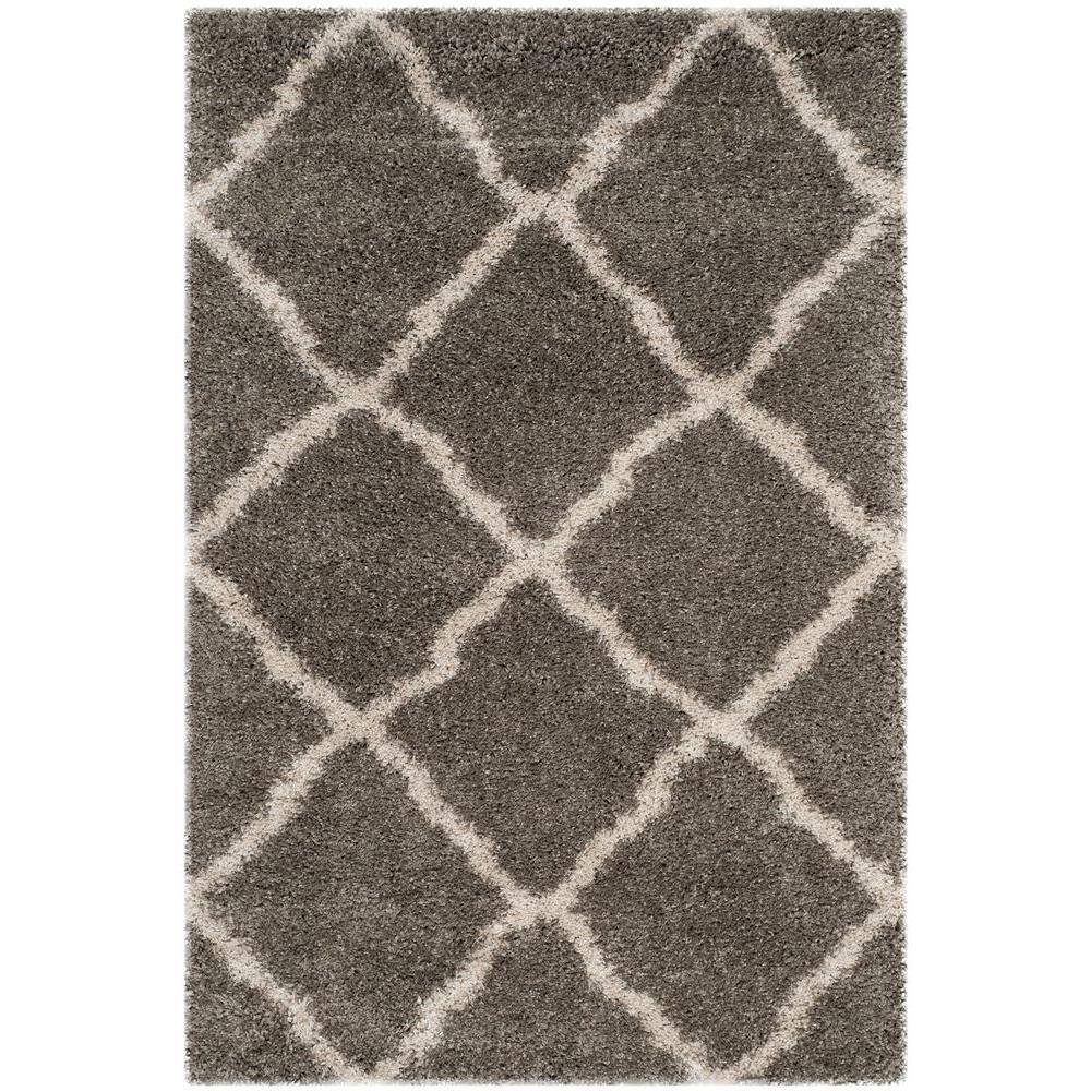Taupe and Grey Geometric Shag Area Rug, 4' x 6'