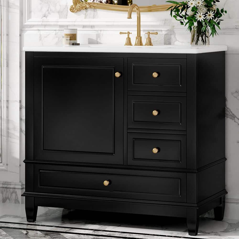 36 in. Single Sink Freestanding Black Bath Vanity with White Ceramic Top price history on PriceWatchPro
