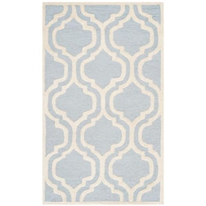 Cambridge Light Blue/Ivory Doormat 3 ft. x 5 ft. Geometric Trellis Area Rug