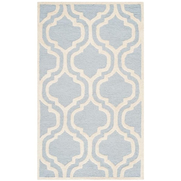 SAFAVIEH Cambridge Light Blue/Ivory Doormat 3 ft. x 5 ft. Geometric Trellis Area Rug