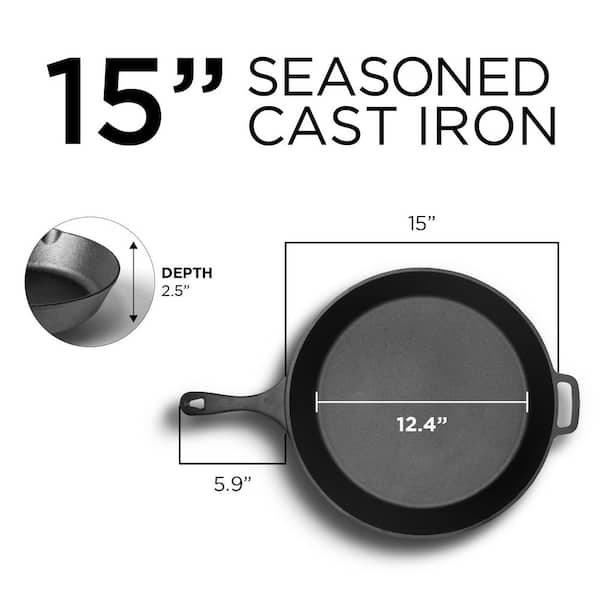 Commercial Chef Pre-Seasoned 15 in. Cast Iron Skillet, Black