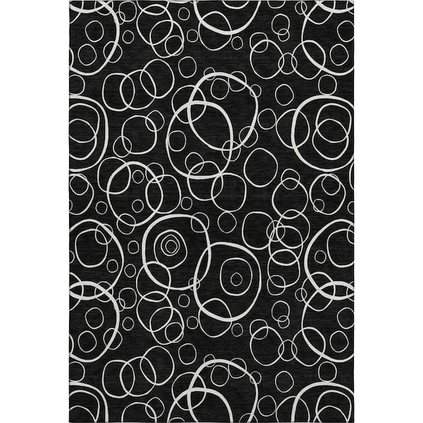 Mayfield Premium Machine Washable Abstract AMF2407 Black 5 ft. x 7 ft. 6 in. Area Rug