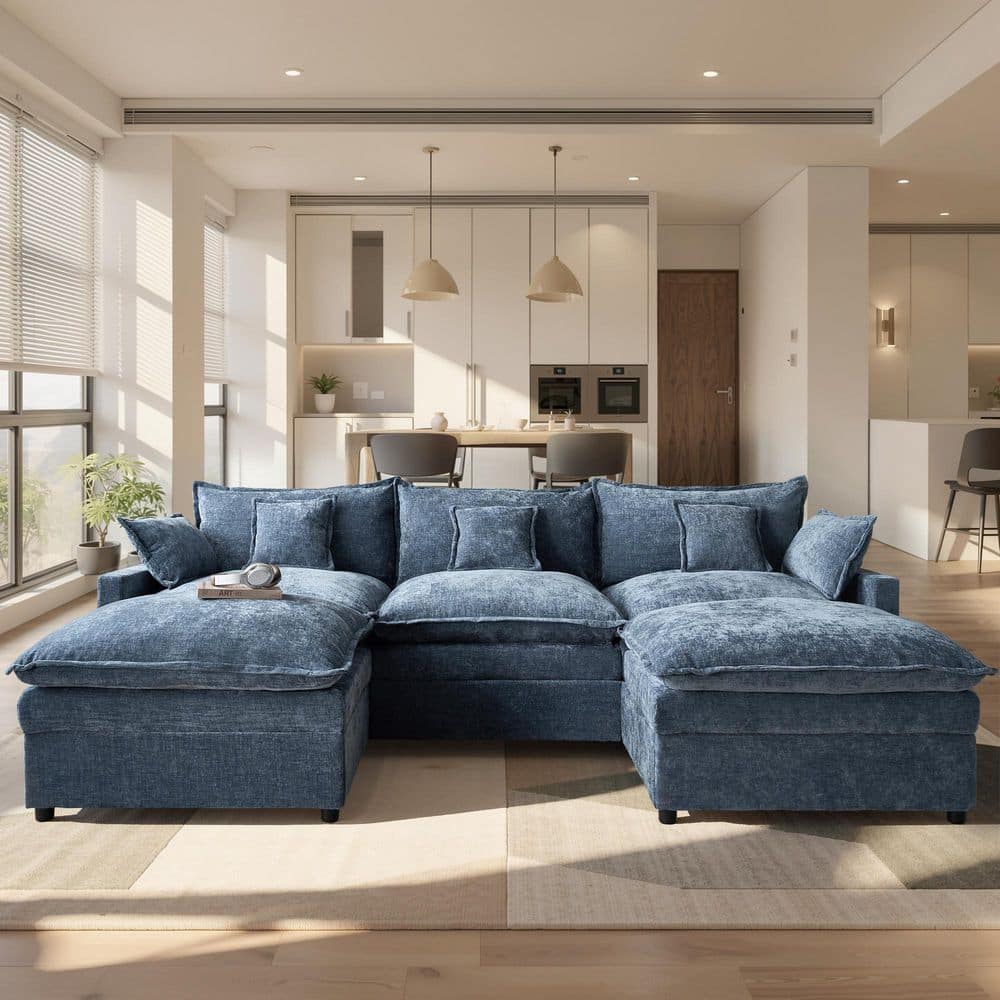 Allwex YC 107 in. Wide Arm 3-Piece Modern Chenille U-Shape Modular