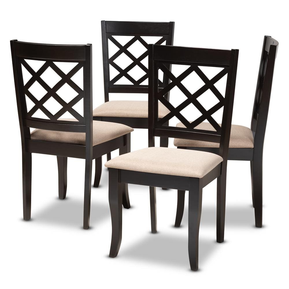 Verner Sand and Espresso Fabric Dining Chair (Set of 4) -  Baxton Studio, 157-9725-HD