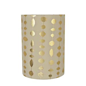 8 in. x 11 in. Beige and Gold Print Drum/Cylinder Lamp Shade