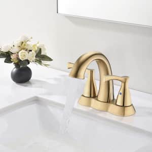 4 in. Centerset 2-Handle Bathroom Faucet with Drain Kit Included in Brushed Gold