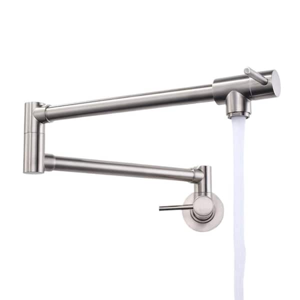Double-Handle Wall Mount Pot Filler Faucet with in Brushed Nickel