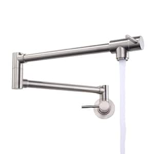 Wall Mounted Pot Filler with Double Handles in Brushed Nickel