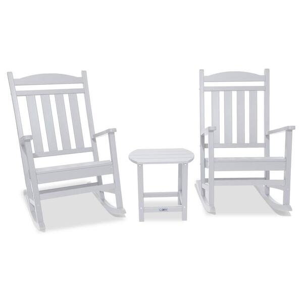 LuXeo Stanton White Plastic Outdoor Rocking Chair, 3Piece LUX1523