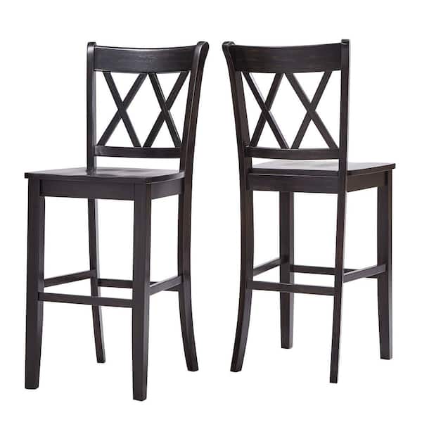 HomeSullivan Antique Black Double X-Back Bar Height Chairs (Set of 2)