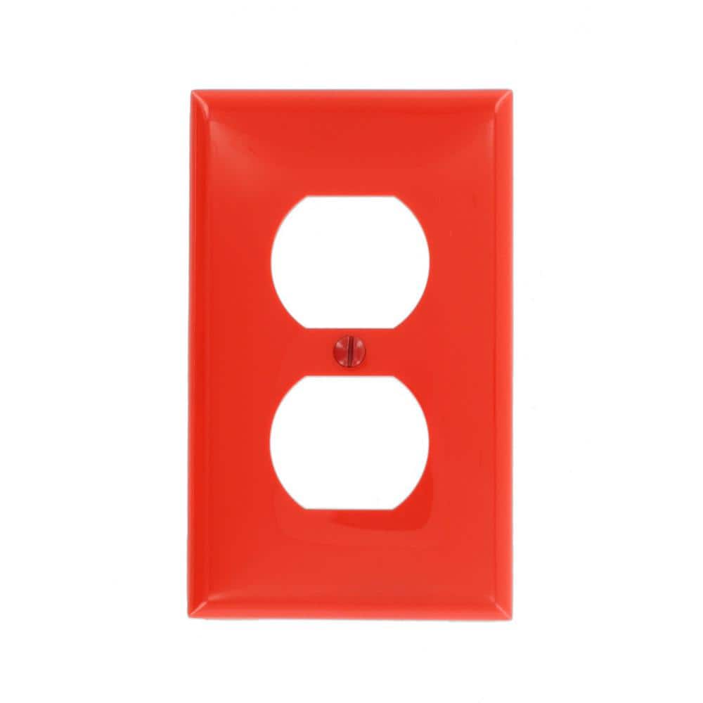 Red Metal 1-Gang Duplex Receptacle Wall Plate