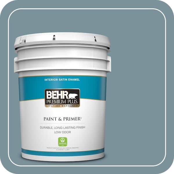 BEHR PREMIUM PLUS 5 gal. #PMD-55 Silent Tide Satin Enamel Low Odor Interior Paint & Primer