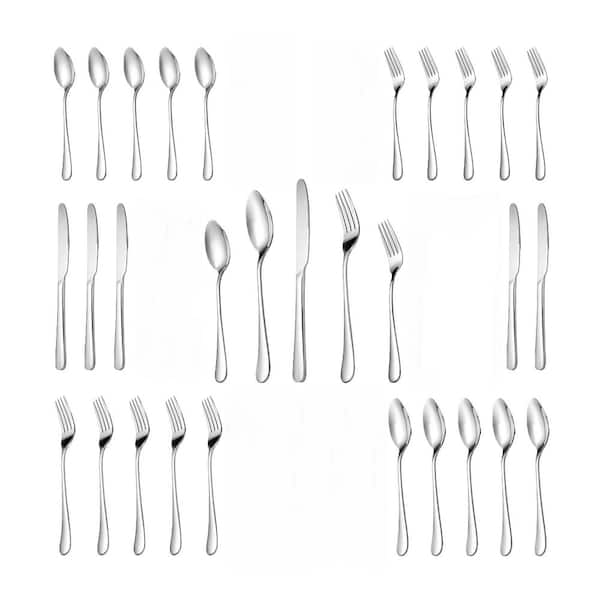 30-Piece Stainless Steel Silverware Flatware Set with Forks Knifes Spoons Service for 6 Home Kitchen Restaurant, Silver