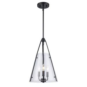 Alivia 11 in. 3-Light Black Pendant Light Fixture with Clear Glass Shade