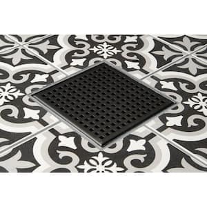 Designline 6 in. x 6 in. Stainless Steel Square Shower Drain with Square Pattern Drain Cover in Matte Black