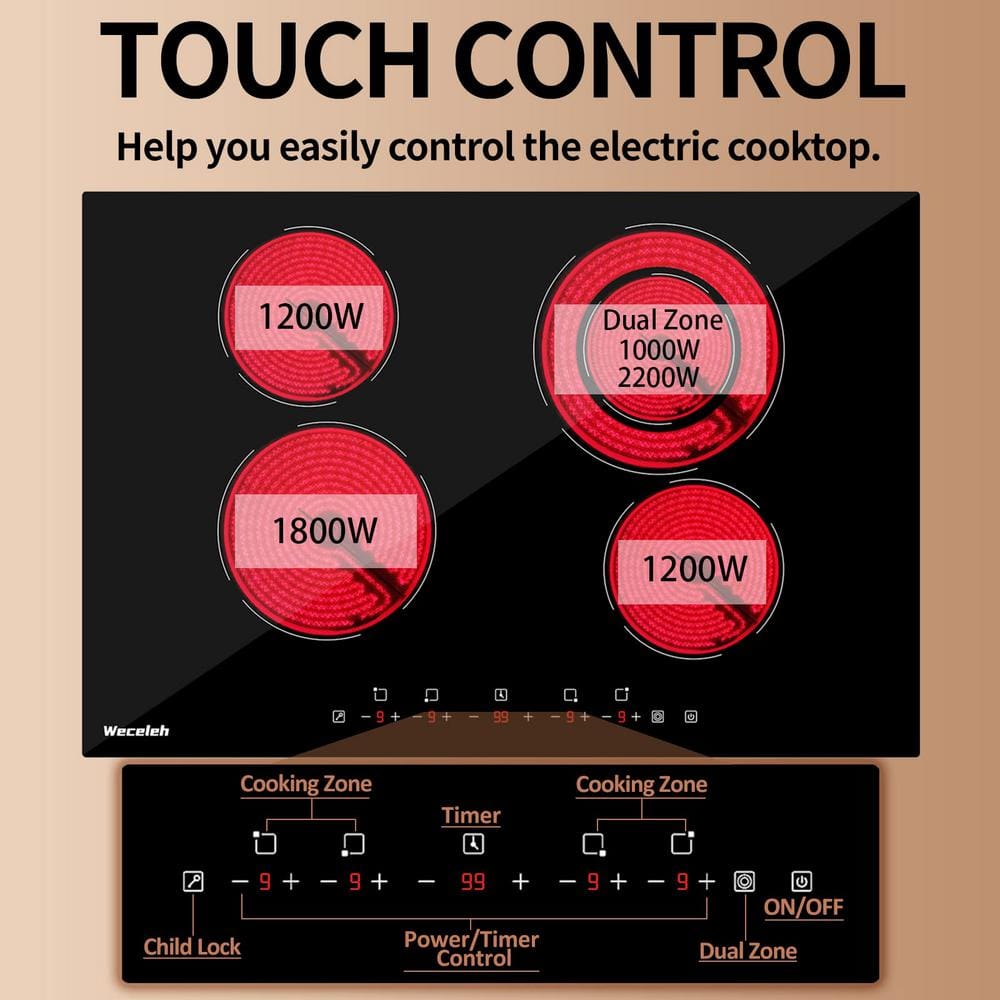 30 Inch Black Ceramic Electric Cooktop with Touch Control
