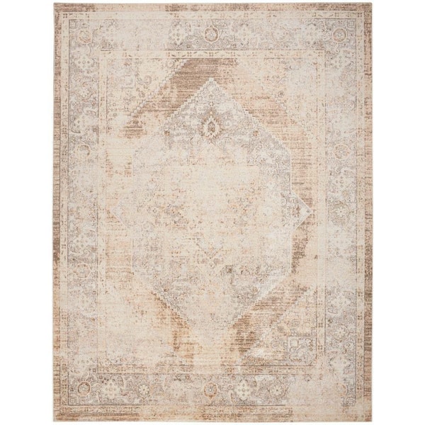 Nourison Astra Machine Washable Beige 8 ft. x 10 ft. Center medallion Traditional Area Rug