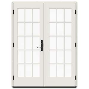60 in. x 80 in. W-5500 Desert Sand Clad Wood Right-Hand 15-Lite French Patio Door with White Paint Interior