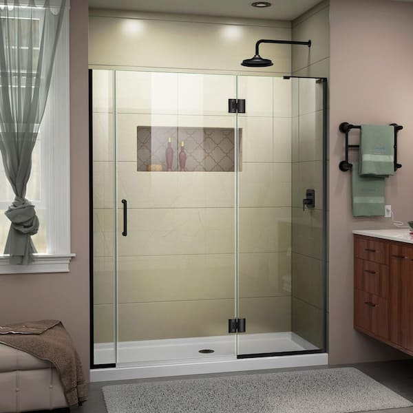 DreamLine Unidoor-X 60 in. to 60.5 in. x 72 in. Frameless Hinged Shower Door in Matte Black