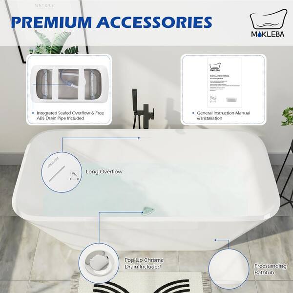 59 in Contemporary Design Flat Bottom Freestanding Bathtub cUPC Certified Soaking Tub in White