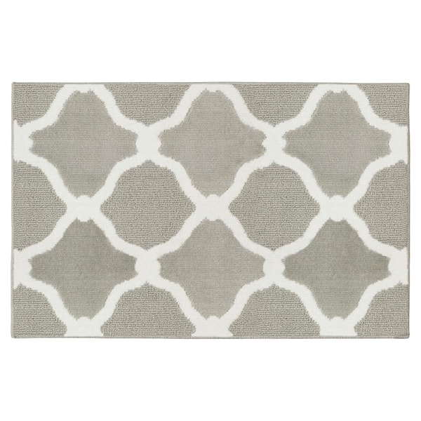 Laura Ashley Arietta Vintage Bohemian Quatrefoil Trellis Light Gray/White 3 ft. x 5 ft. Indoor/Outdoor Area Rug