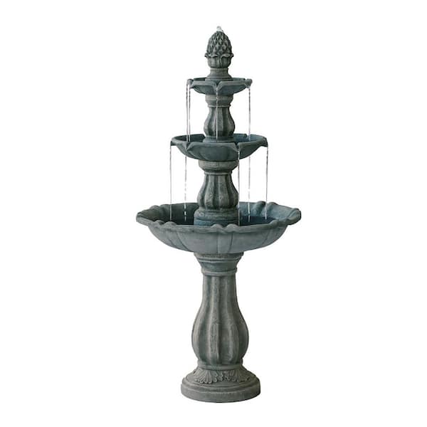 XBRAND 3-Tier Water Fountain with Pump and Pineapple Top, 51 in. Tall, Grey, Large Outdoor Freestanding Waterfall Decor