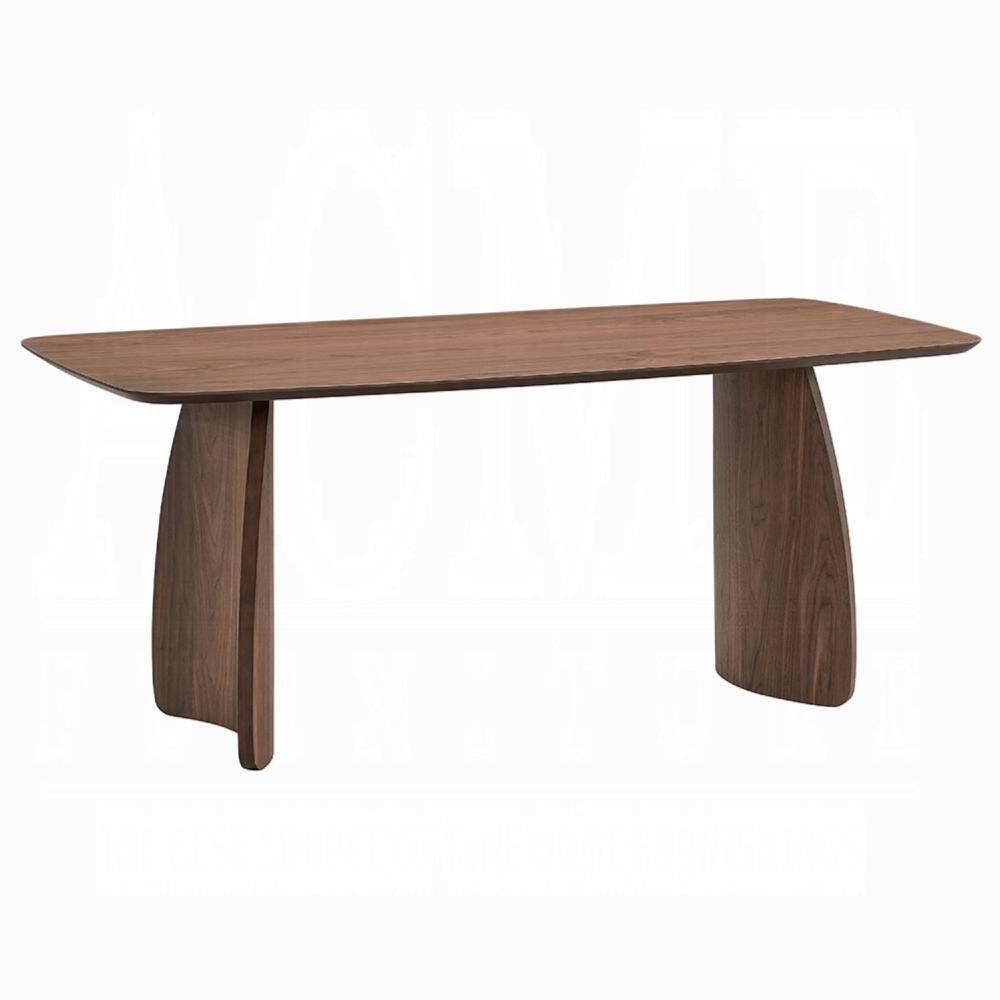 Hamza Walnut Brown Wood Rectangular Dining Table with Curved Wood Base