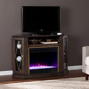 Genovia 47.25 in. Color Changing Electric Fireplace in Light Brown with Gold Accents