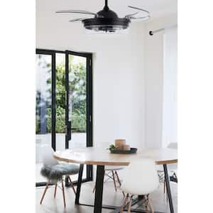 Brisbane 48 in. Indoor Matt Black Retractable Ceiling Fan with Light and Remote Included