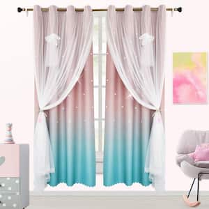Pink Cyan 96 in. L x 52 in. W Room Darkening Curtains Two Tone Gradient Curtains Pink Cyan for Kids Room (2-Panels)