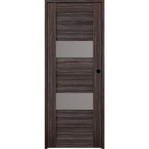 24 in. x 80 in. Berta Left-Hand Solid Core Composite 2-Lite Frosted Glass Gray Oak Wood Single Prehung Interior Door