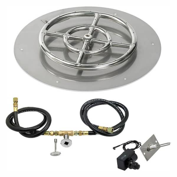 American Fire Glass 18 in. Round Stainless Steel Flat Pan with Spark Ignition Kit - Natural Gas (12 in. Ring Burner Included)