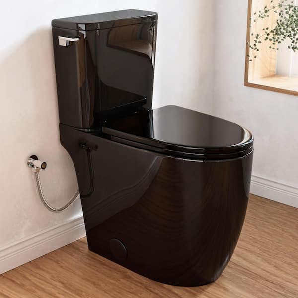 21 in. Extra Tall Toilet for Seniors 2-Piece, Glossy Black Elongated High Toilet, 1.28 GPF Swirl Flush, 12 in. Rough-In