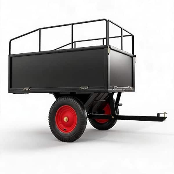 750 lbs Heavy Duty Steel Dump Cart, 17 Cu.Ft Towable Wagon with Removable Sides & All-Terrain Tires for ATV Mower-Red