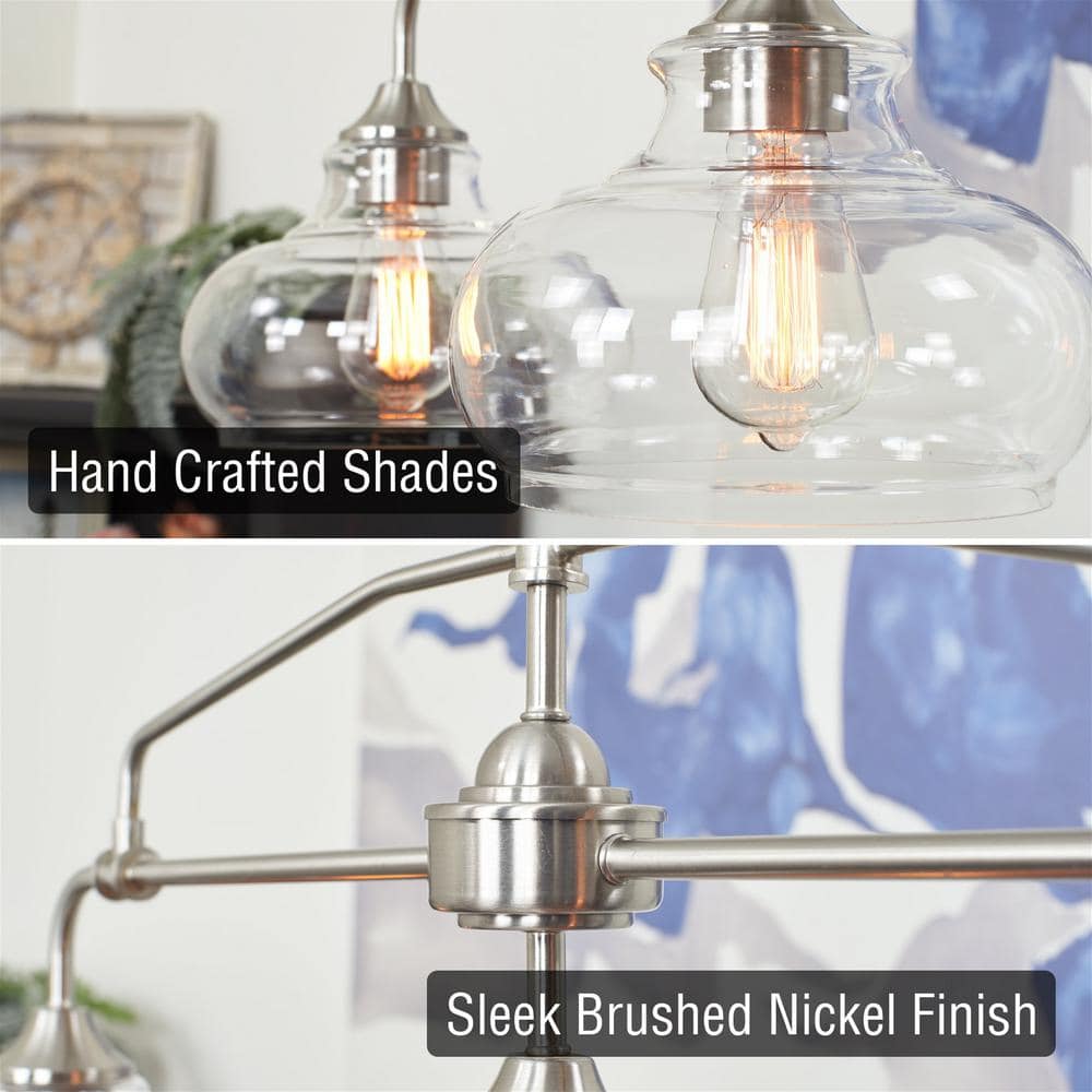 Harlow 38" Brushed Nickel Pendant Lamp with Clear Glass Dome Shades